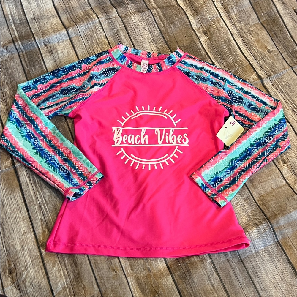 SO Girls Size 7/8 Beach Vibes Swimsuit Rash Guard